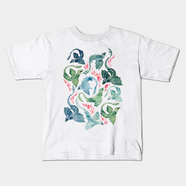 Dragon fire blue & green Kids T-Shirt by adenaJ